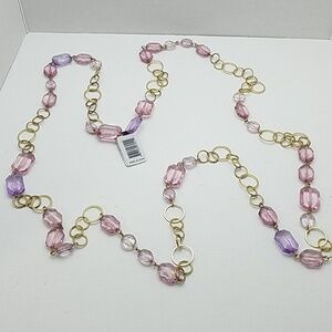 Gold Tone Purple & Pinks Stones 48" Necklace